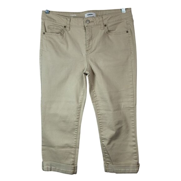 Sonoma Capri Straight Leg Jeans Tan Size 12 Zipper Button Pockets Rolled Cuffs - Picture 1 of 9